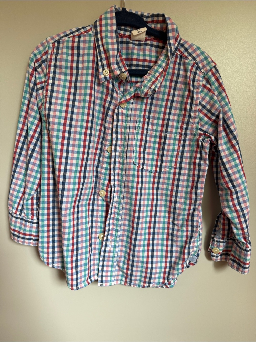 GAP Boys' Blue, Red & Green Plaid Button-Down Shirt